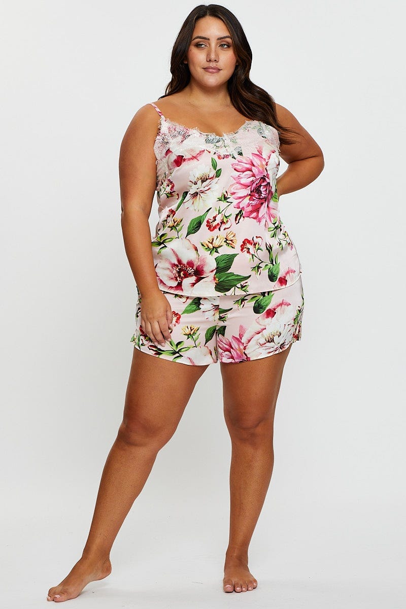 Floral Prt V-Neck Lace Trim Sleeveless Satin For Women By You And All