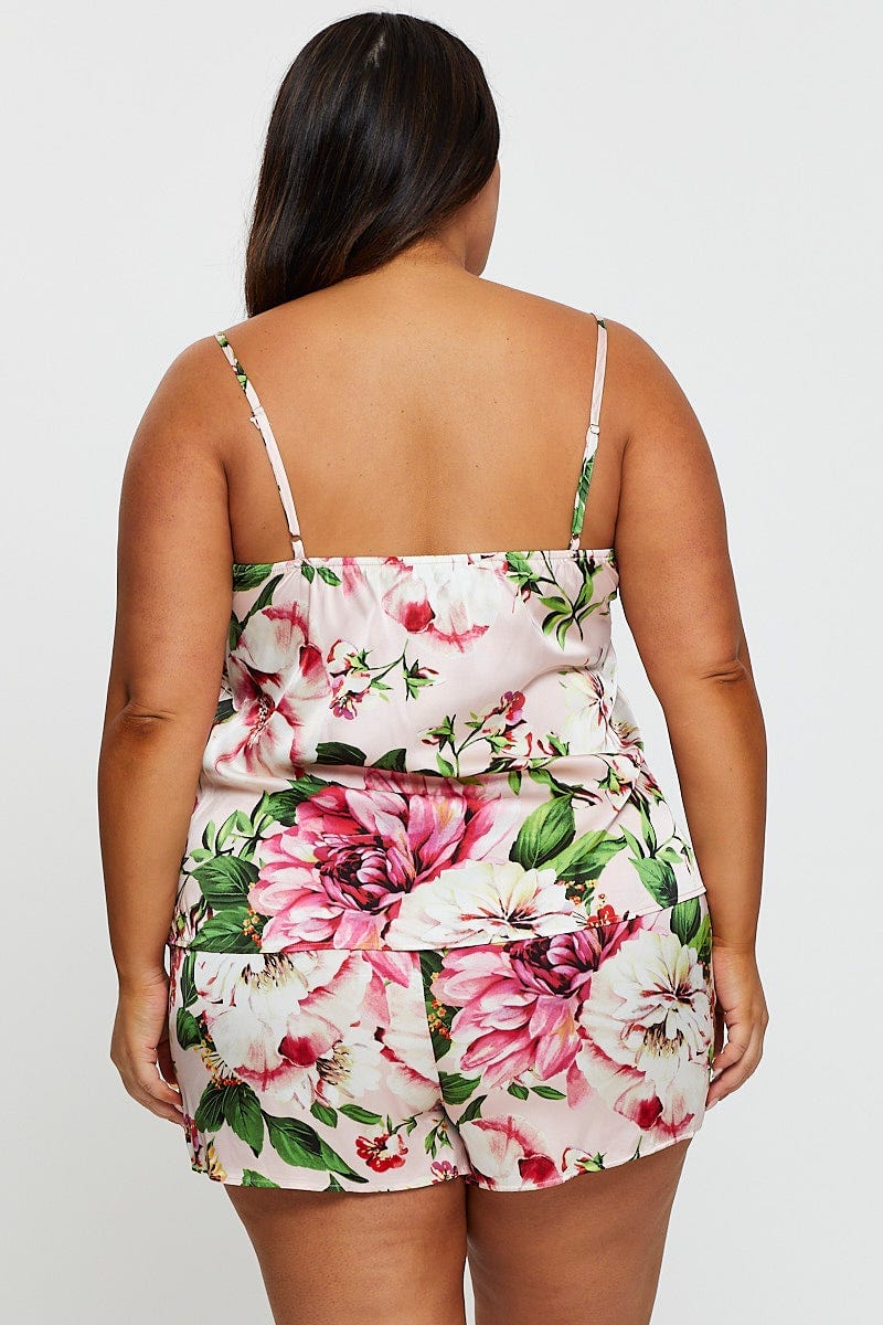 Floral Prt V-Neck Lace Trim Sleeveless Satin For Women By You And All