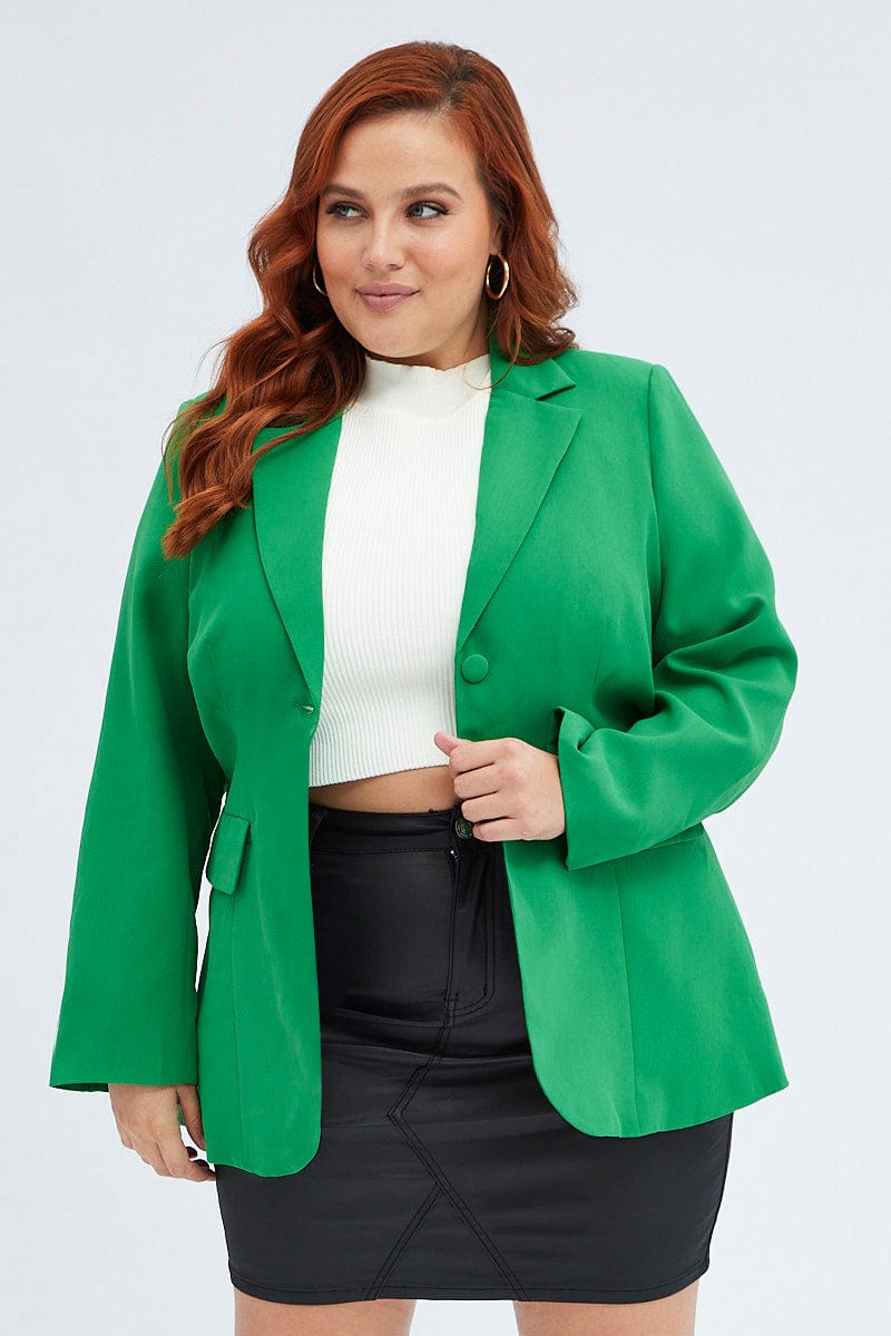 Green Long Sleeve Blazer Two Button Lined for YouandAll Fashion