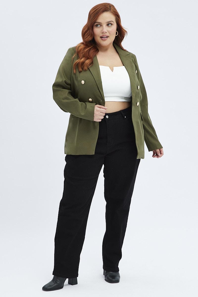 Green Military Blazer Textured Long Sleeve Fully Lined for YouandAll Fashion