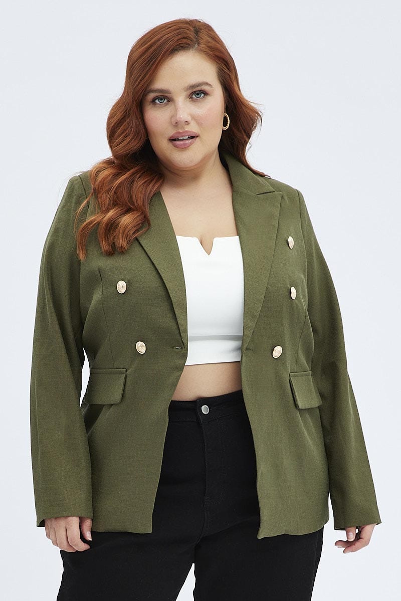 Green Military Blazer Textured Long Sleeve Fully Lined for YouandAll Fashion