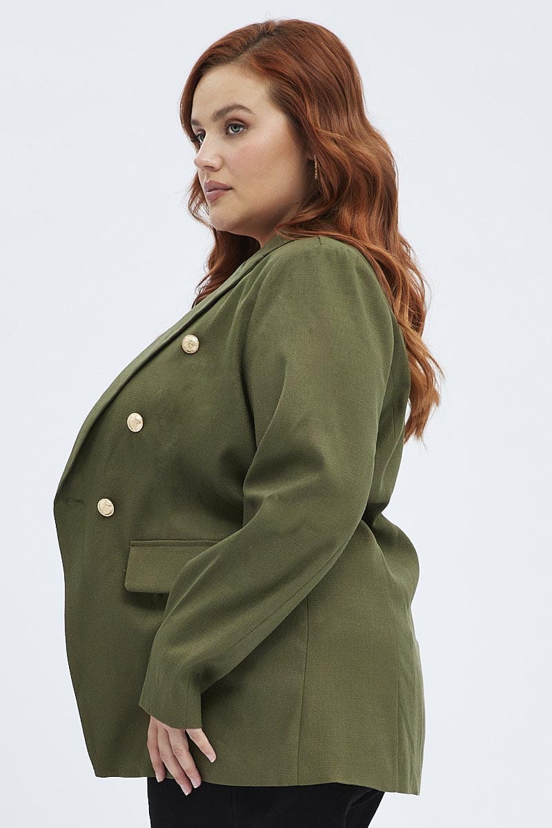 Green Military Blazer Textured Long Sleeve Fully Lined for YouandAll Fashion