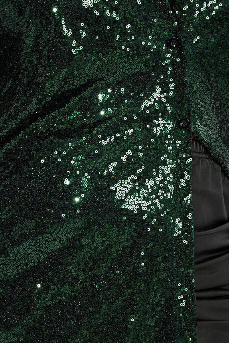 Green Sequin Long Overshirt Jacket for YouandAll Fashion