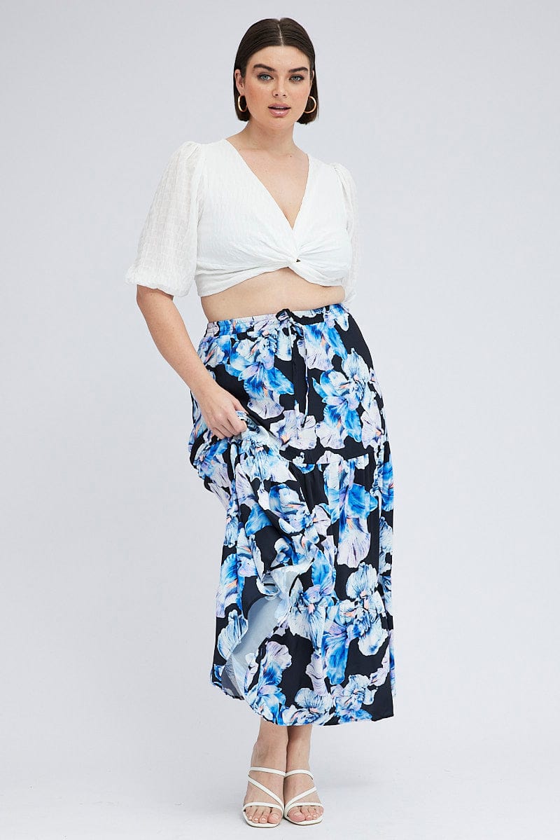 Black Floral Elastic Waist Maxi Skirt for YouandAll Fashion