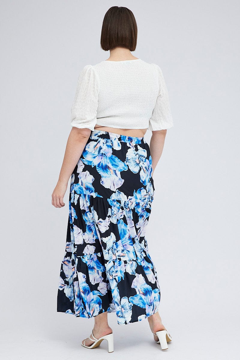 Black Floral Elastic Waist Maxi Skirt for YouandAll Fashion