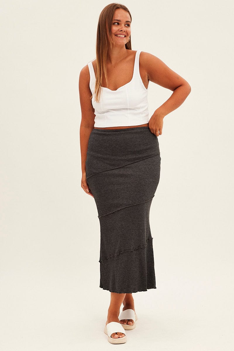 Grey Maxi Skirt Asymmetric Rib for YouandAll Fashion