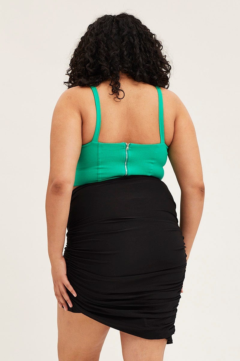 Black Asymmetric Ruched Jersey Skirt For Women By You And All