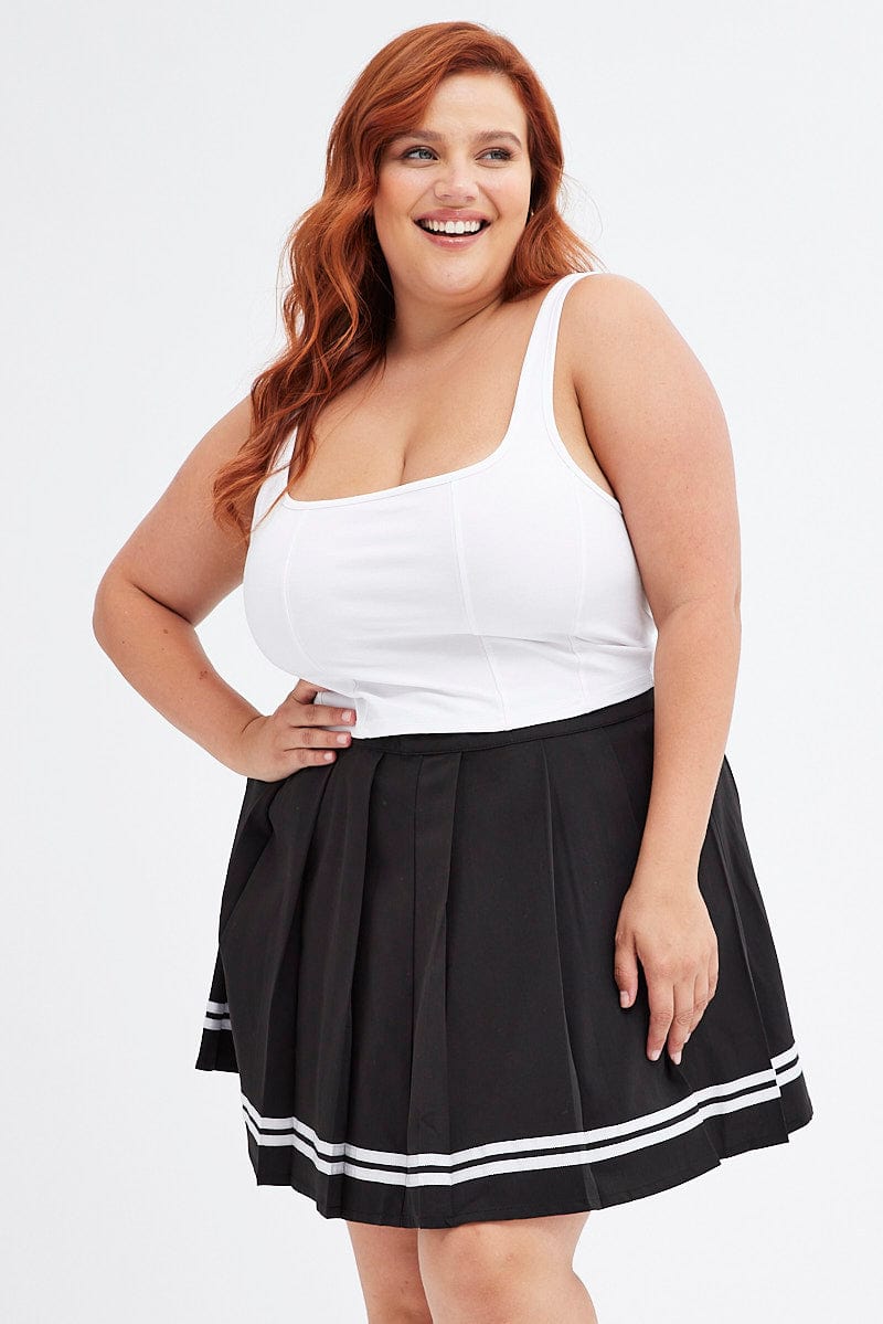 Black Tennis Skirt Mini Pleated Stripe Trim for YouandAll Fashion