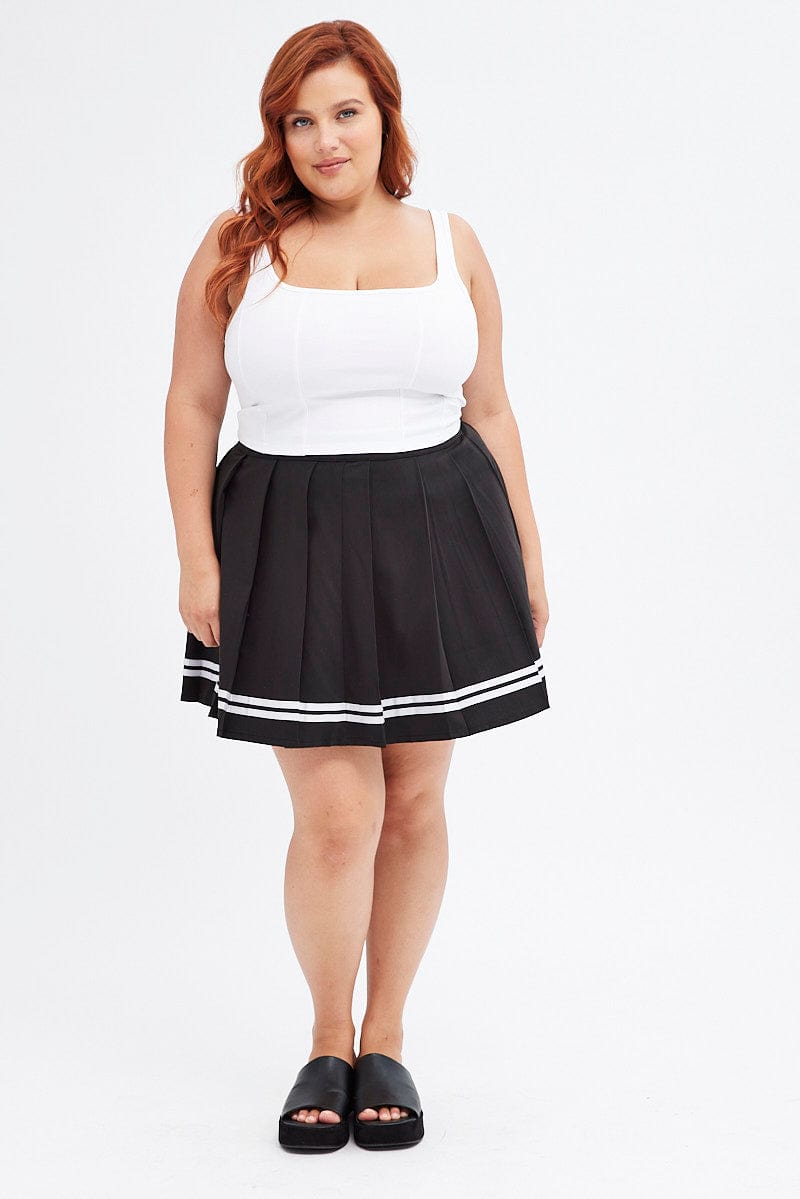 Black Tennis Skirt Mini Pleated Stripe Trim for YouandAll Fashion