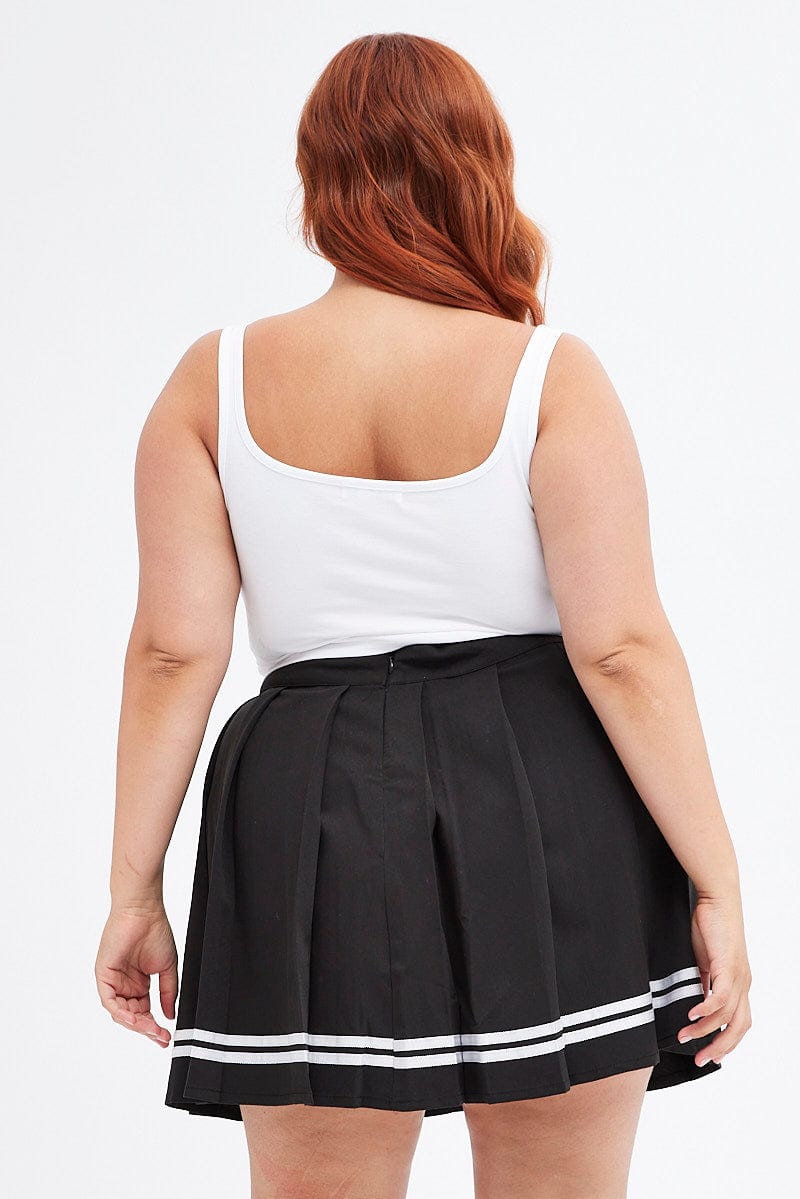 Black Tennis Skirt Mini Pleated Stripe Trim for YouandAll Fashion