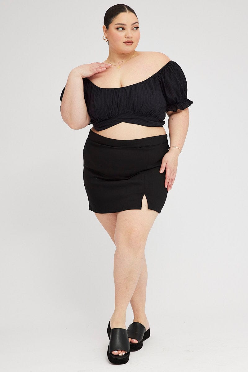 Black Crop Top Short Sleeve Tie Back for YouandAll Fashion