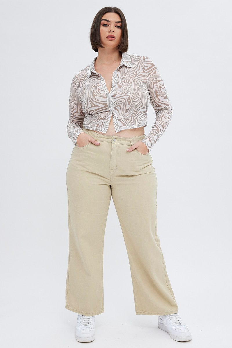 Brown Animal Print Mesh Shirt Long Sleeve for YouandAll Fashion
