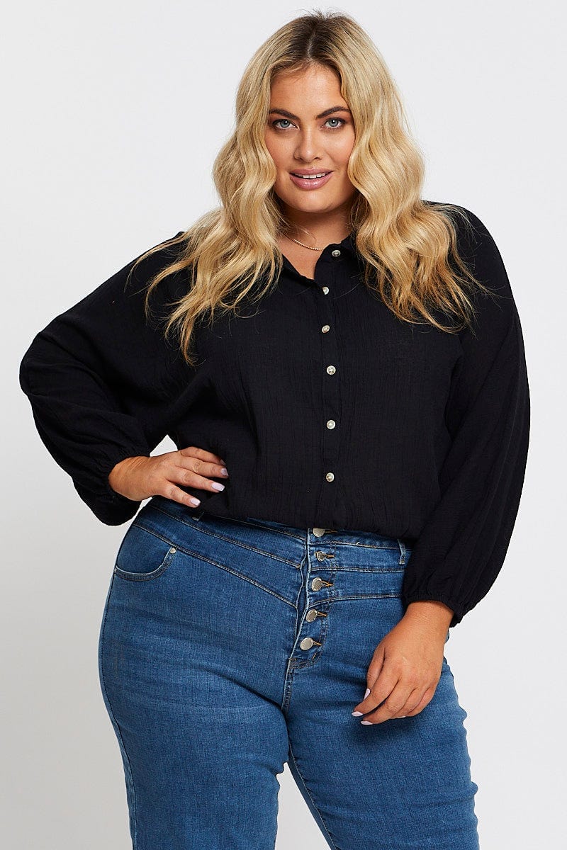 Black Textured Shirt Off  Long Sleeve for Women by You and All