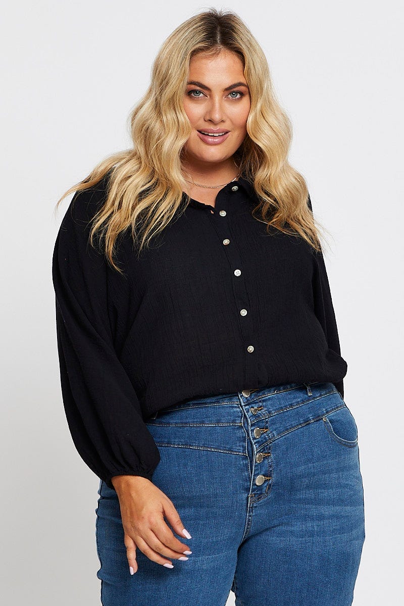 Black Textured Shirt Off  Long Sleeve for Women by You and All