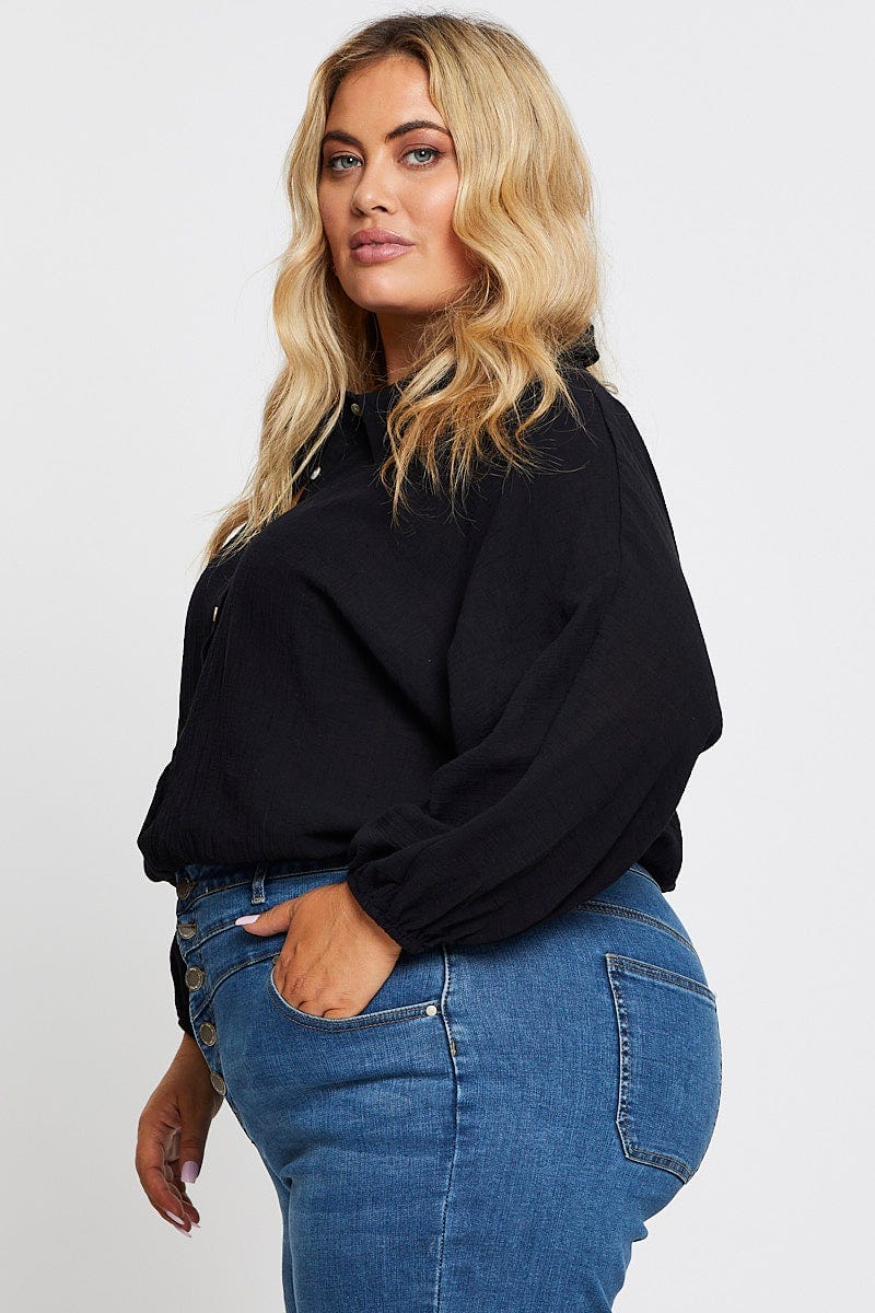 Black Textured Shirt Off  Long Sleeve for Women by You and All