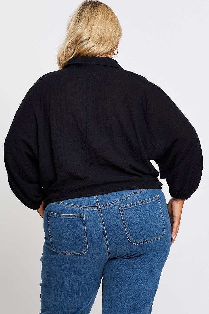 Black Textured Shirt Off  Long Sleeve for Women by You and All