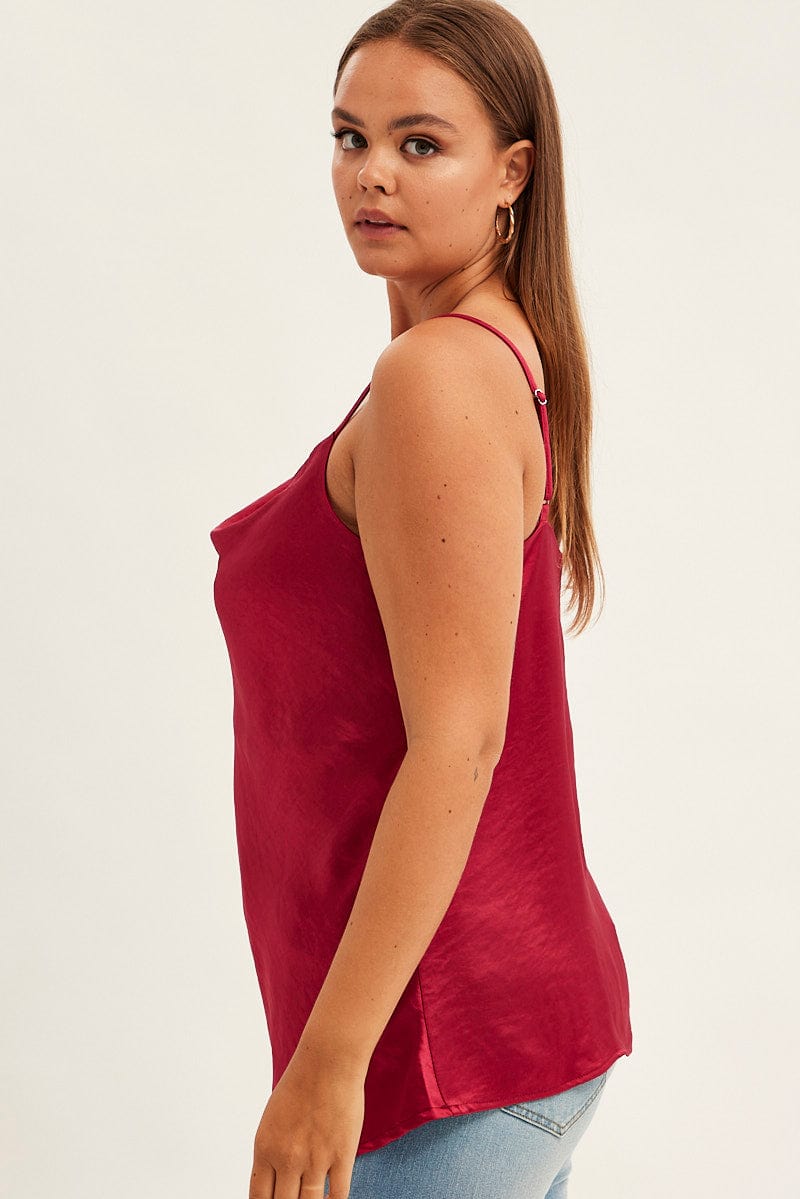 Red Singlet Top Sleeveless Satin Cowl Neck for YouandAll Fashion