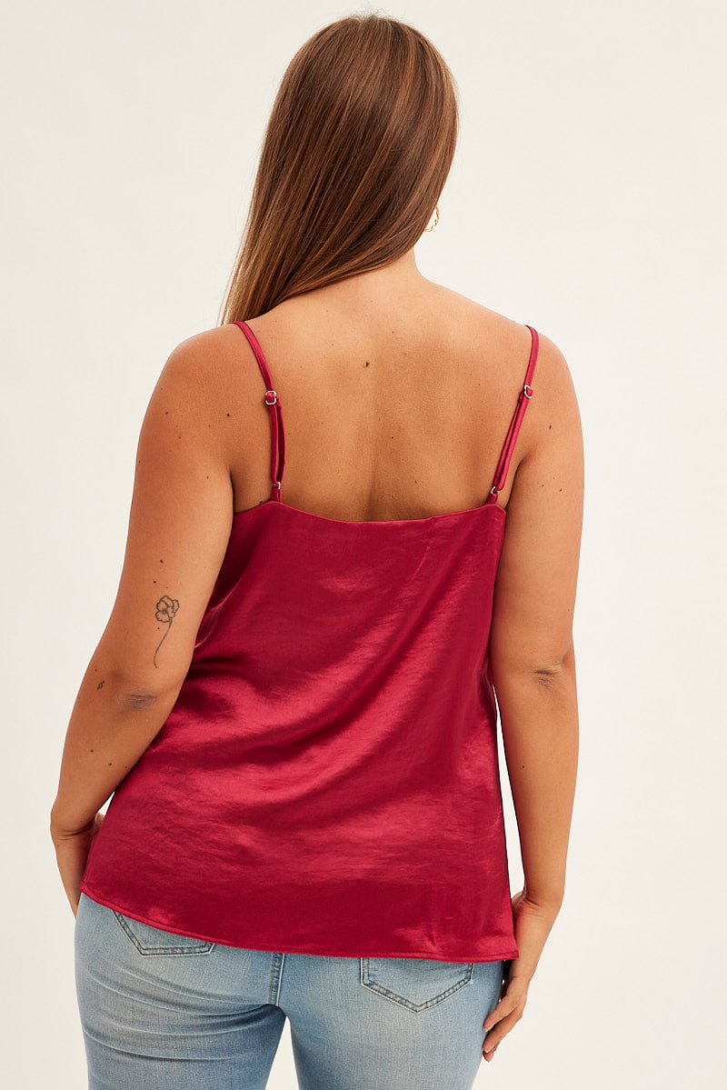 Red Singlet Top Sleeveless Satin Cowl Neck for YouandAll Fashion